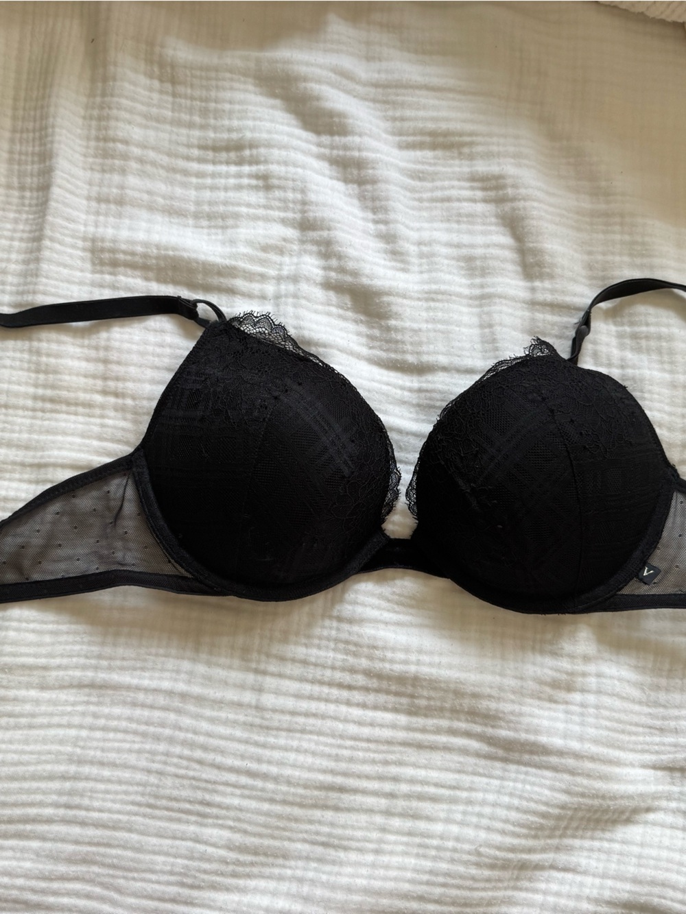 Victoria's Secret Black Lace Push-Up Bra with Sheer Side Panels